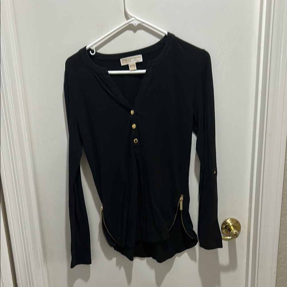 Michael Kors Black Blouse with Gold Accents
